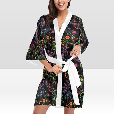 Neon Floral Bears Kimono Robe Artsadd 