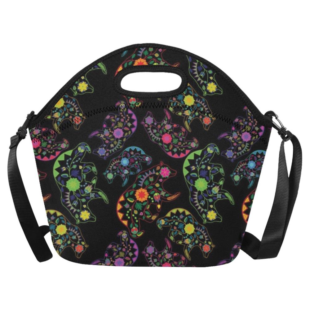 Neon Floral Bears Neoprene Lunch Bag/Large (Model 1669) bag e-joyer 