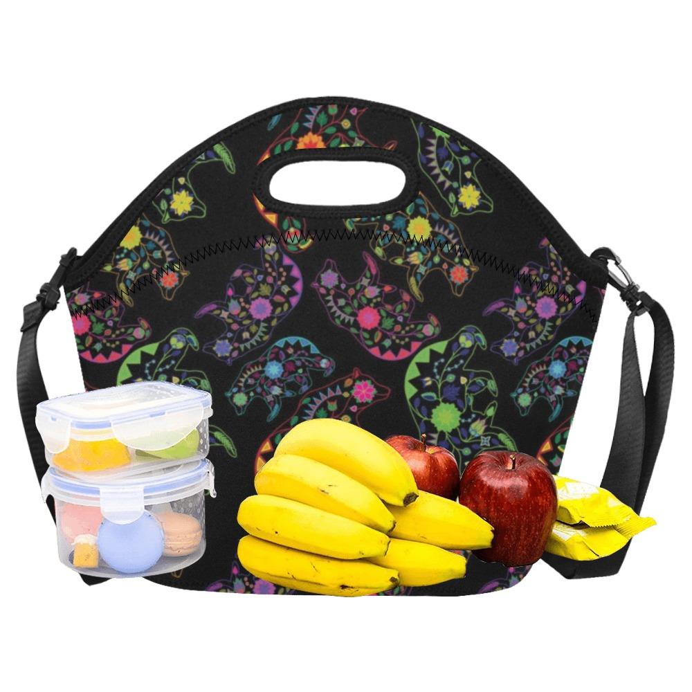 Neon Floral Bears Neoprene Lunch Bag/Large (Model 1669) bag e-joyer 