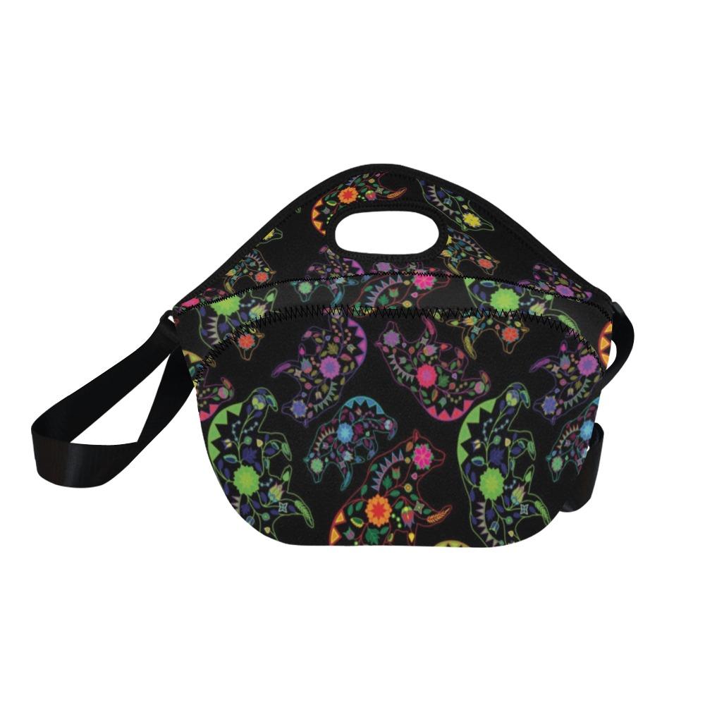 Neon Floral Bears Neoprene Lunch Bag/Large (Model 1669) bag e-joyer 