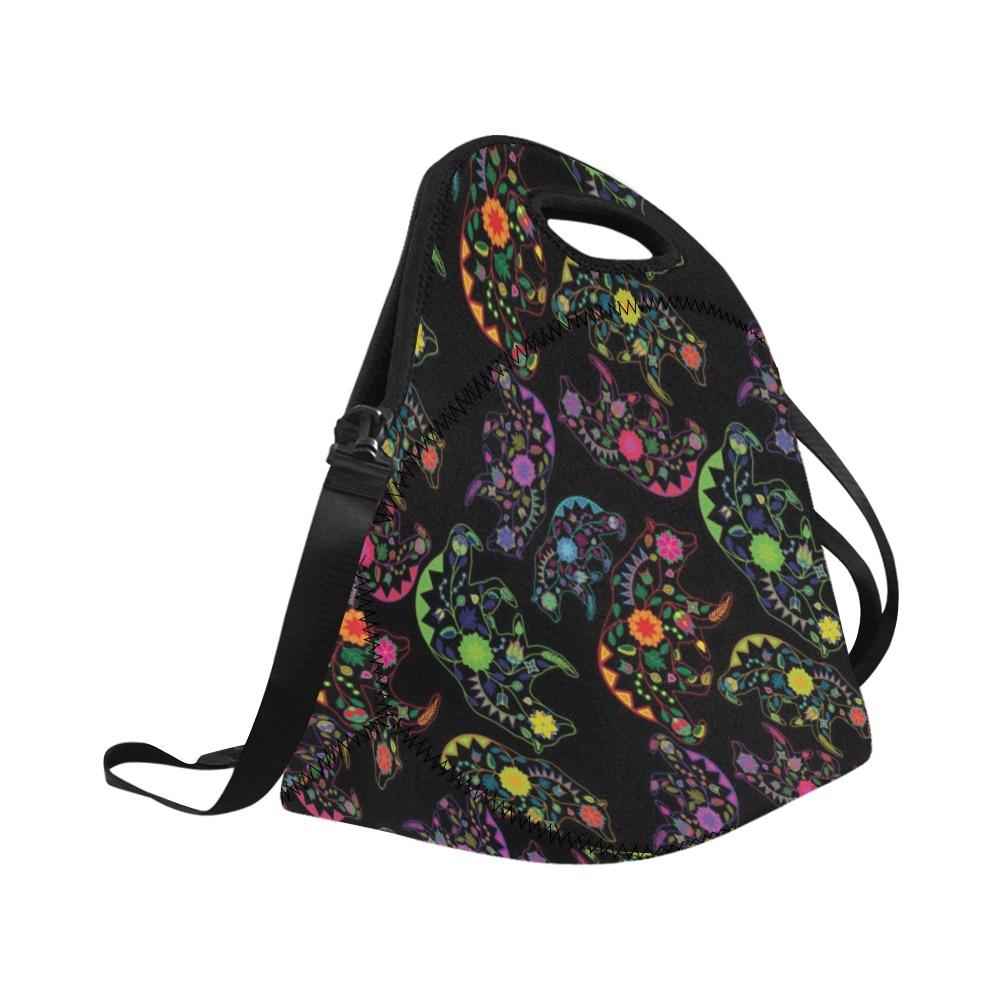 Neon Floral Bears Neoprene Lunch Bag/Large (Model 1669) bag e-joyer 