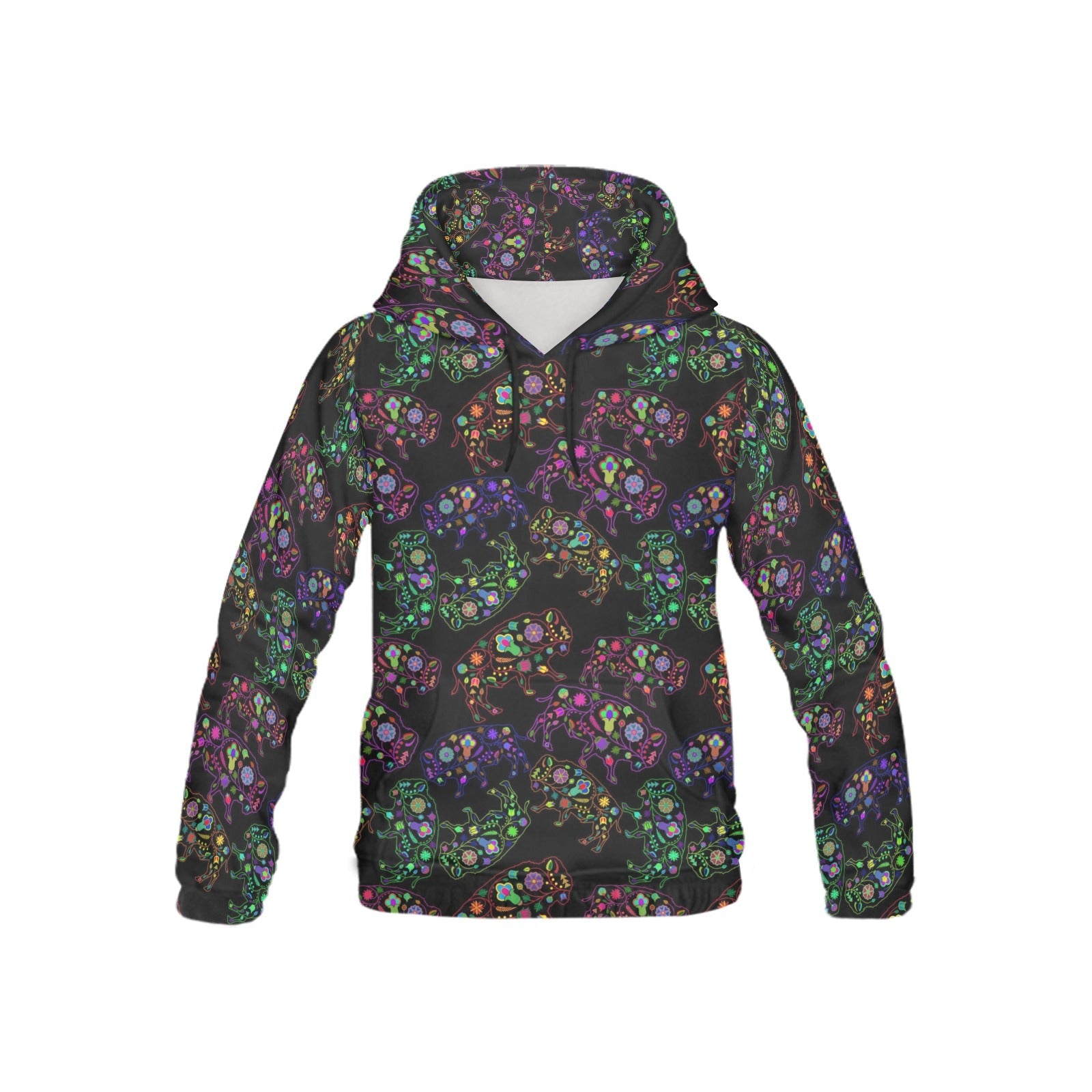 Neon Floral Buffalos All Over Print Hoodie for Kid (USA Size) (Model H13) All Over Print Hoodie for Kid (H13) e-joyer 