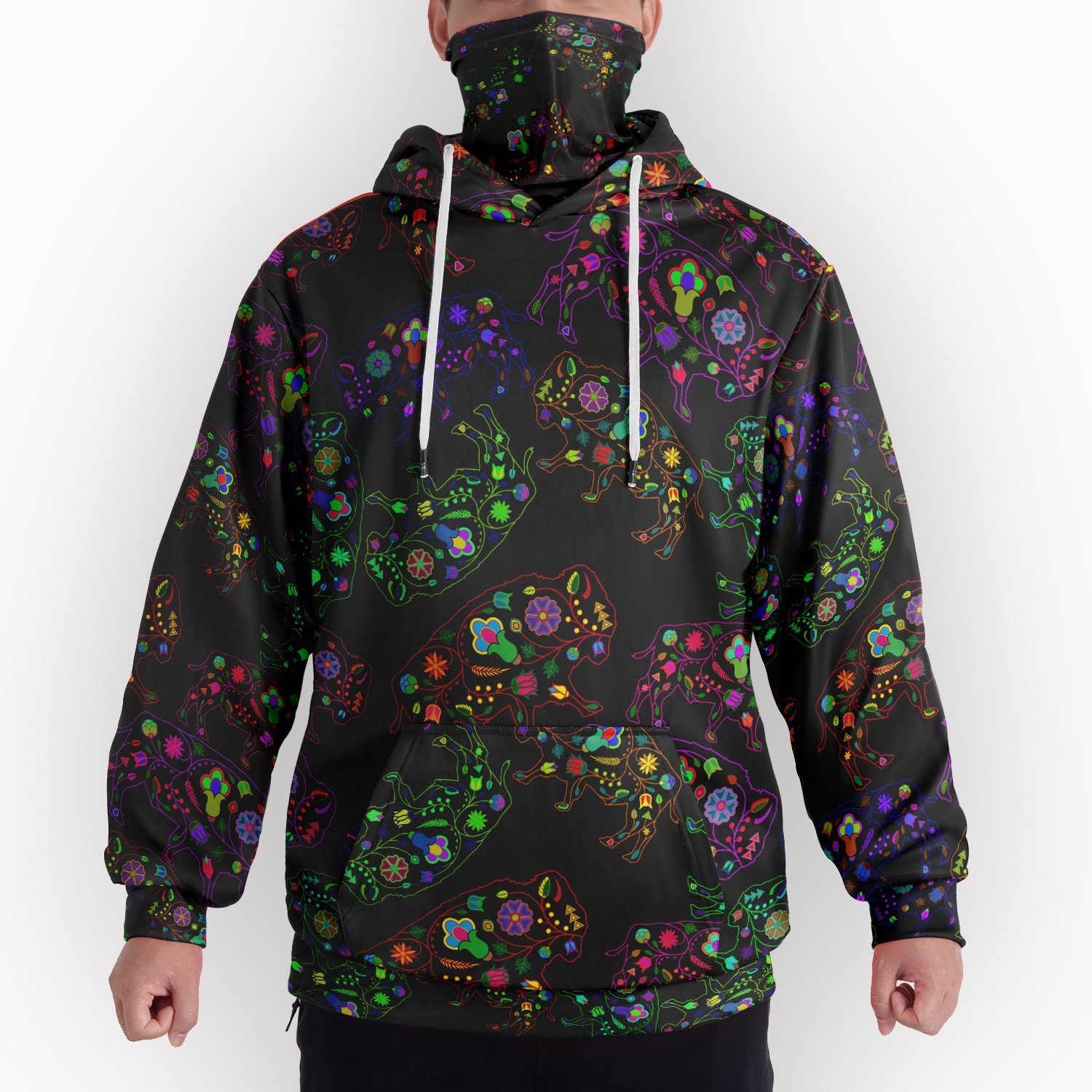 Neon Floral Buffalos Hoodie with Face Cover 49 Dzine 