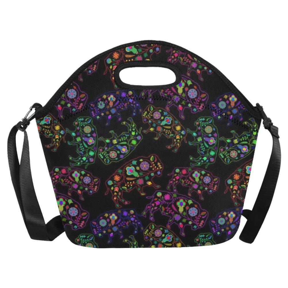 Neon Floral Buffalos Neoprene Lunch Bag/Large (Model 1669) bag e-joyer 