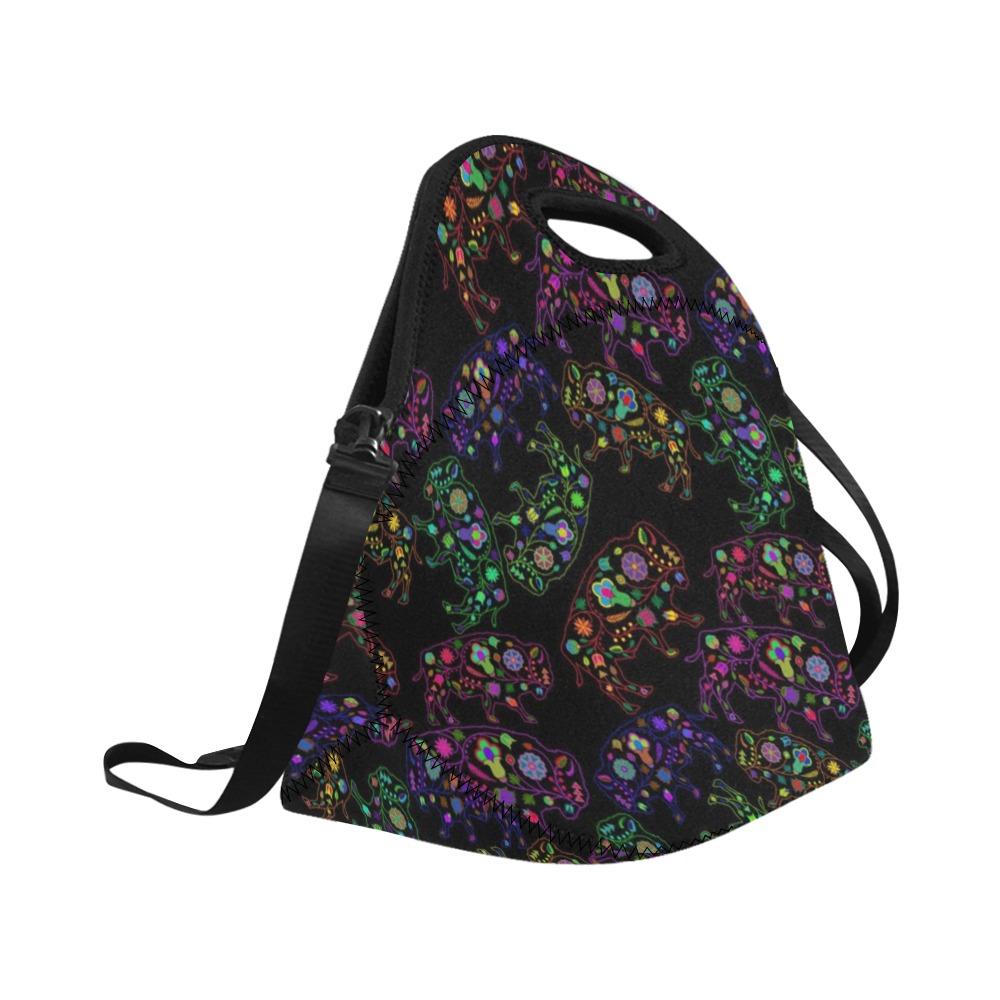 Neon Floral Buffalos Neoprene Lunch Bag/Large (Model 1669) bag e-joyer 