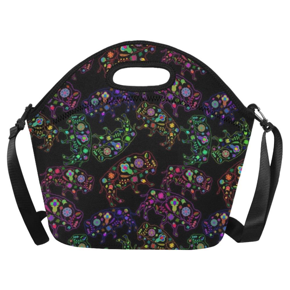 Neon Floral Buffalos Neoprene Lunch Bag/Large (Model 1669) bag e-joyer 