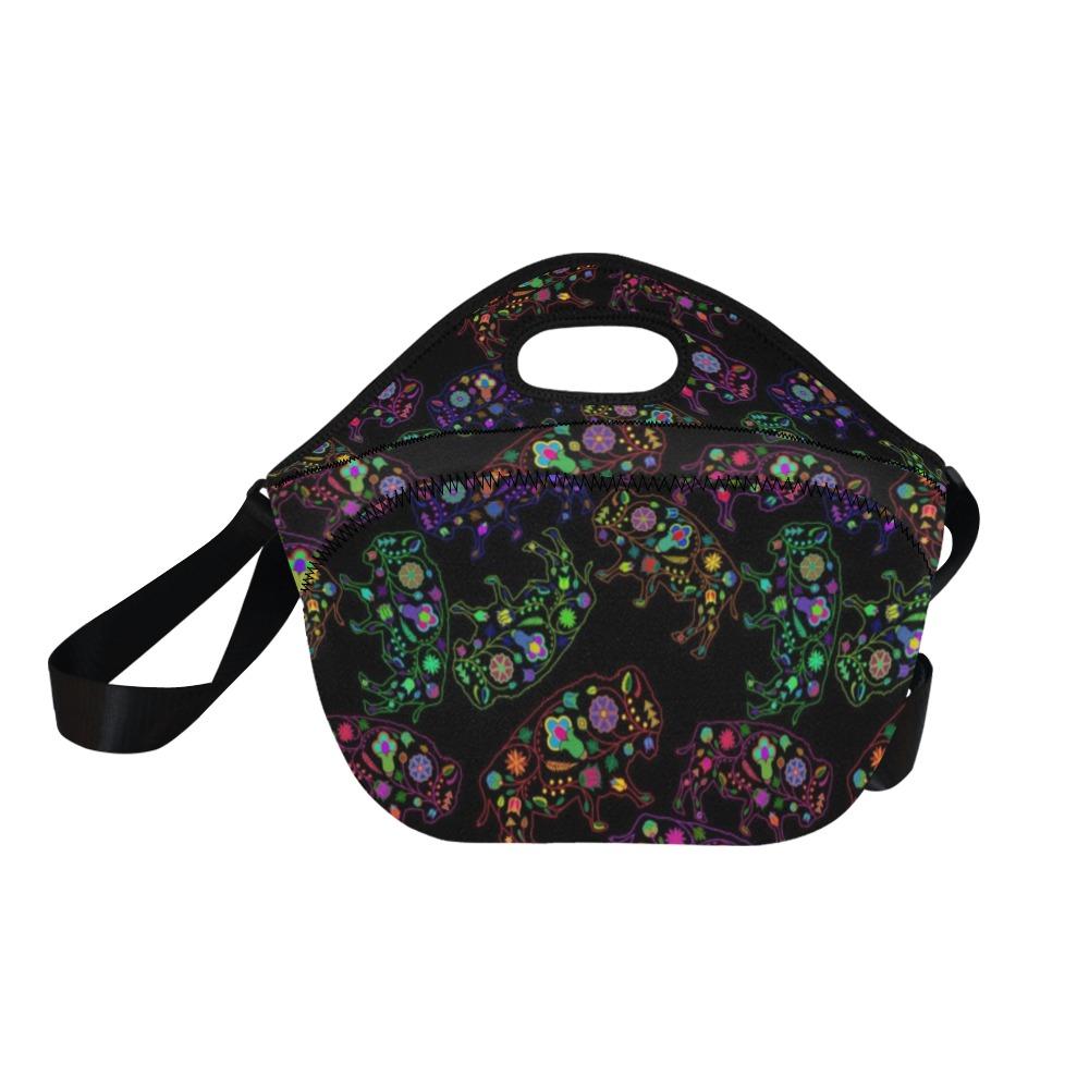 Neon Floral Buffalos Neoprene Lunch Bag/Large (Model 1669) bag e-joyer 