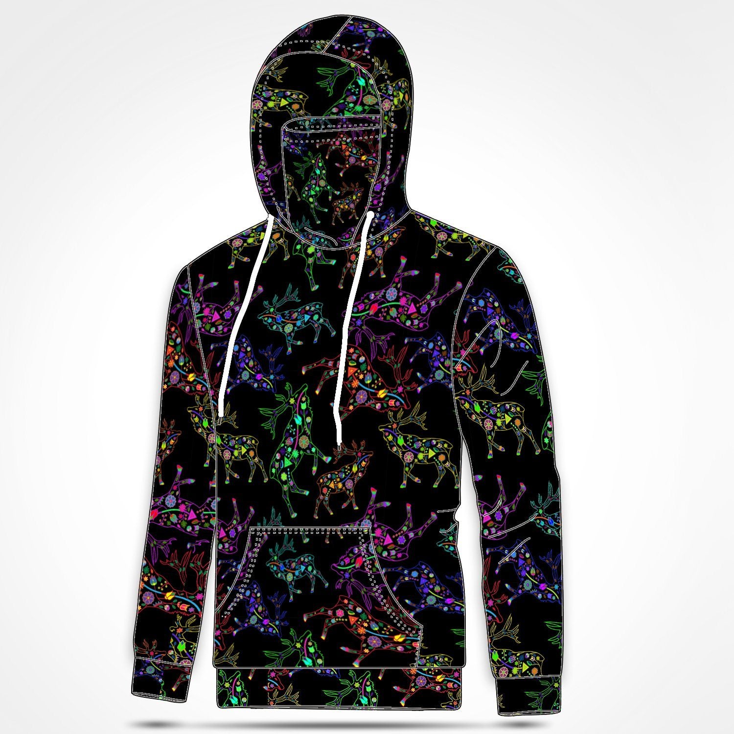 Neon Floral Elks Hoodie with Face Cover 49 Dzine 