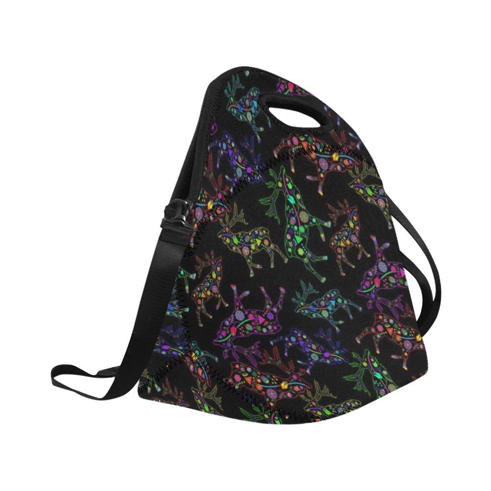 Neon Floral Elks Neoprene Lunch Bag/Large (Model 1669) bag e-joyer 