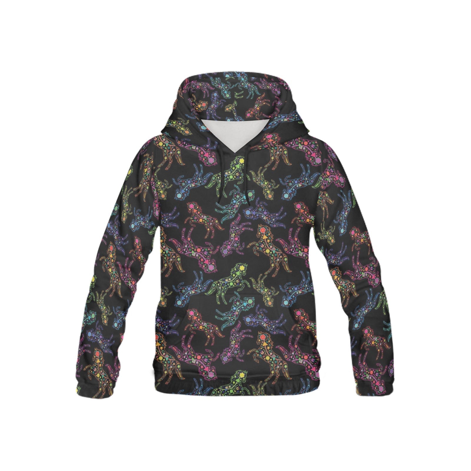 Neon Floral Horses All Over Print Hoodie for Kid (USA Size) (Model H13) All Over Print Hoodie for Kid (H13) e-joyer 