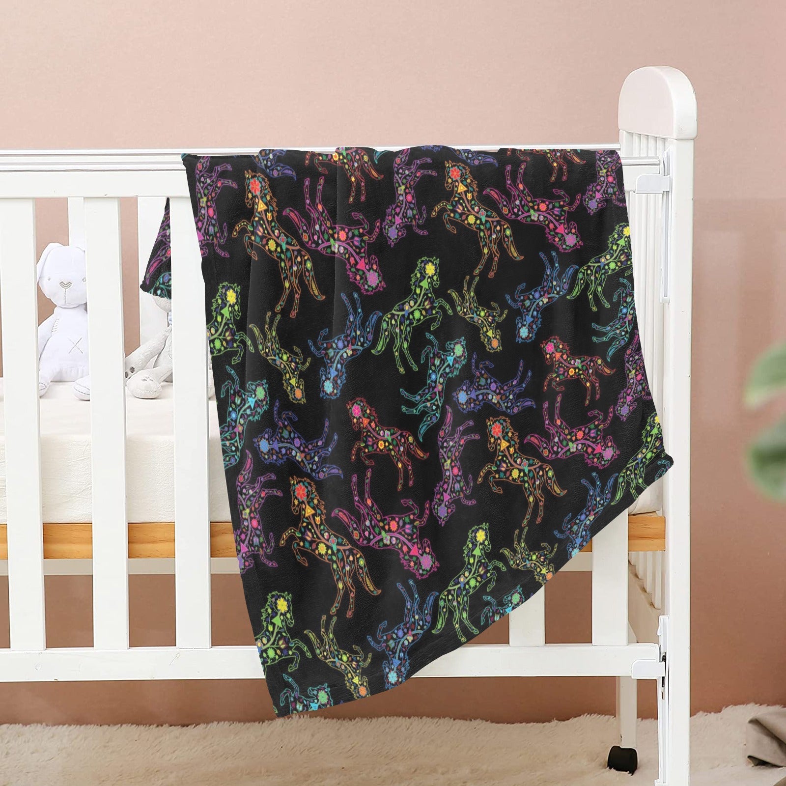 Neon Floral Horses Baby Blanket 30"x40" Baby Blanket 30"x40" e-joyer 