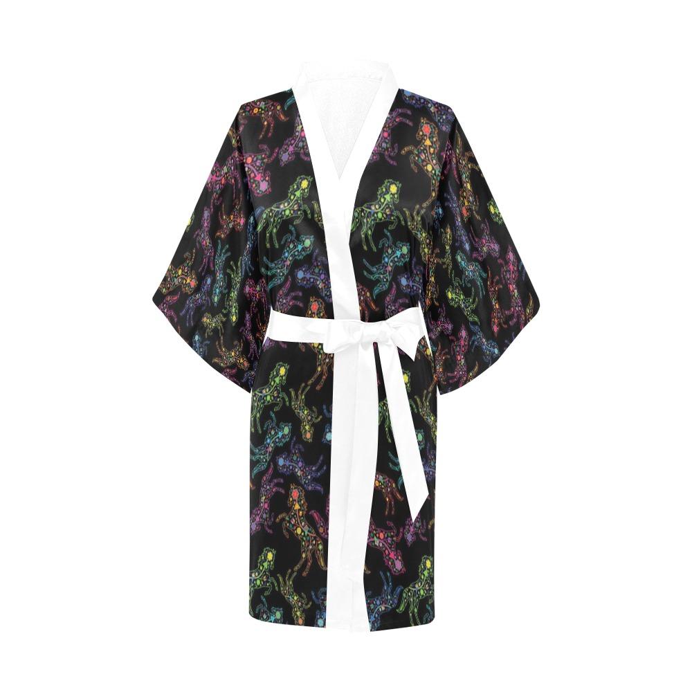 Neon Floral Horses Kimono Robe Artsadd 