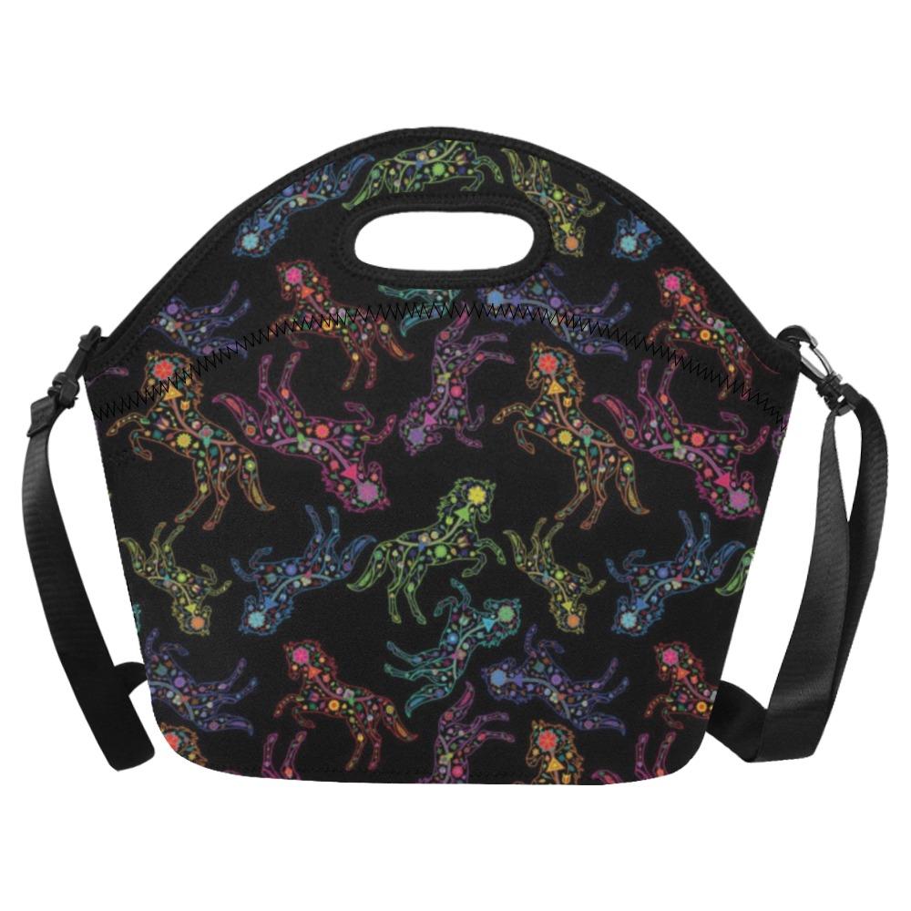 Neon Floral Horses Neoprene Lunch Bag/Large (Model 1669) bag e-joyer 