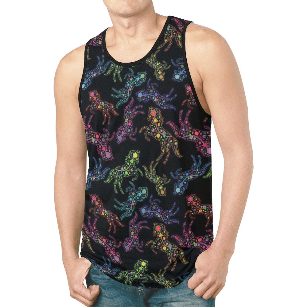 Neon Floral Horses New All Over Print Tank Top for Men (Model T46) New All Over Print Tank Top for Men (T46) e-joyer 