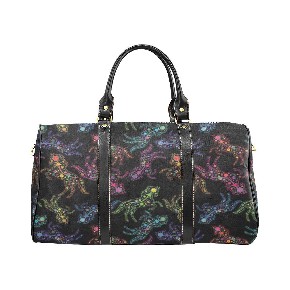 Neon Floral Horses New Waterproof Travel Bag/Small (Model 1639) bag e-joyer 