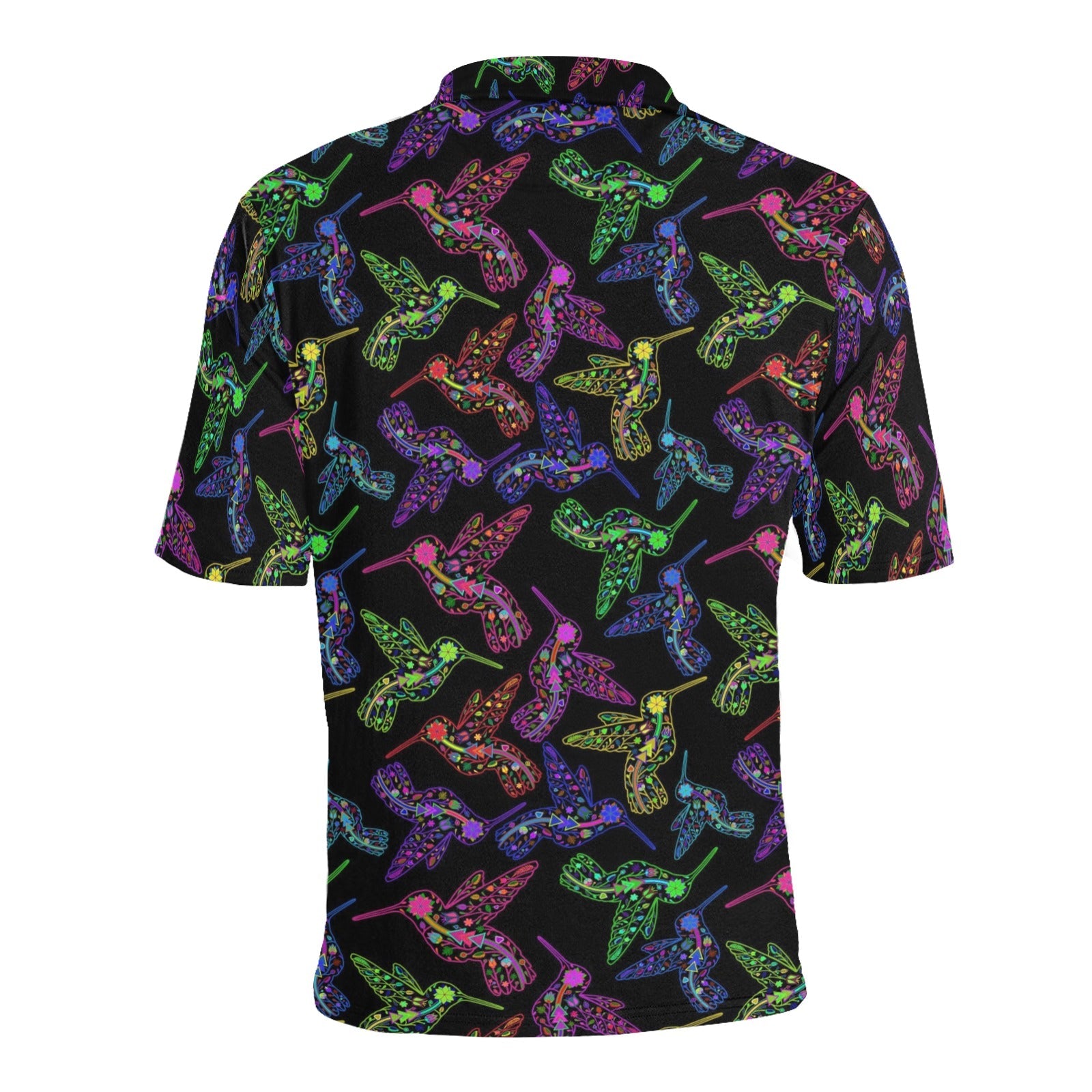 Neon Floral Hummingbirds Men's All Over Print Polo Shirt (Model T55) Men's Polo Shirt (Model T55) e-joyer 