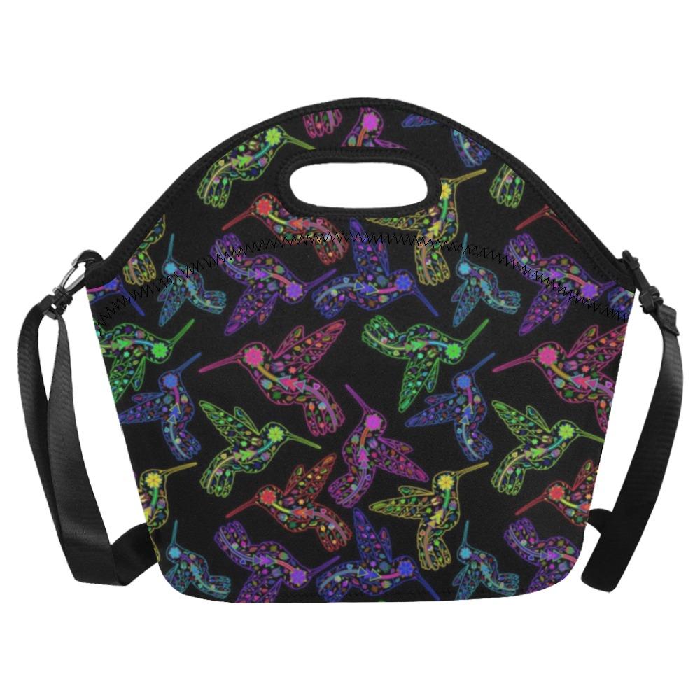 Neon Floral Hummingbirds Neoprene Lunch Bag/Large (Model 1669) bag e-joyer 