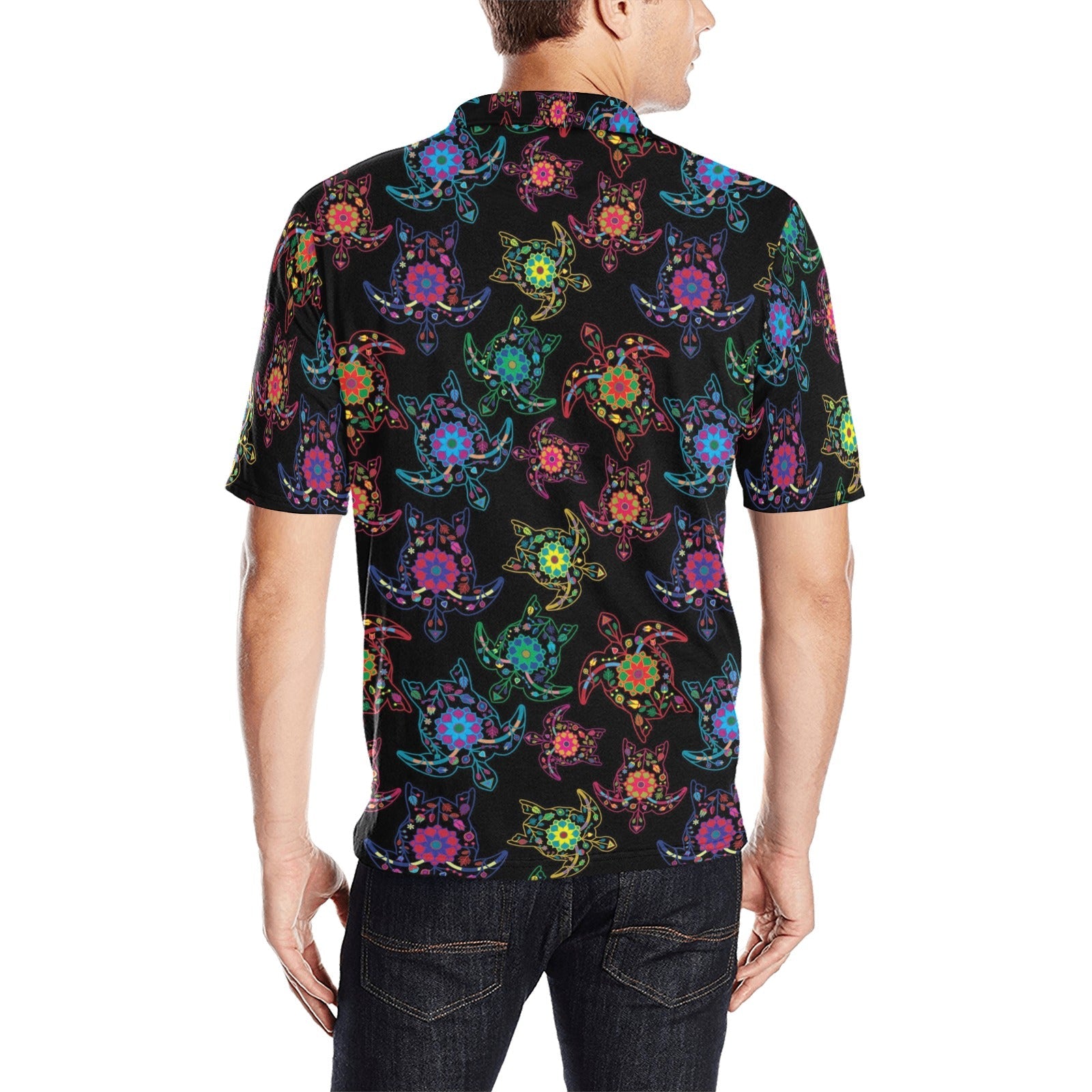 Neon Floral Turtle Men's All Over Print Polo Shirt (Model T55) Men's Polo Shirt (Model T55) e-joyer 