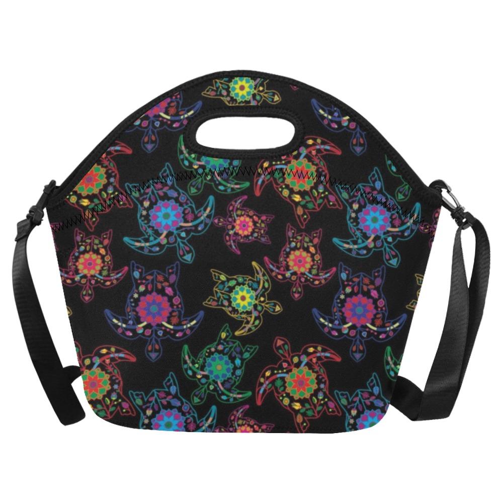 Neon Floral Turtle Neoprene Lunch Bag/Large (Model 1669) bag e-joyer 