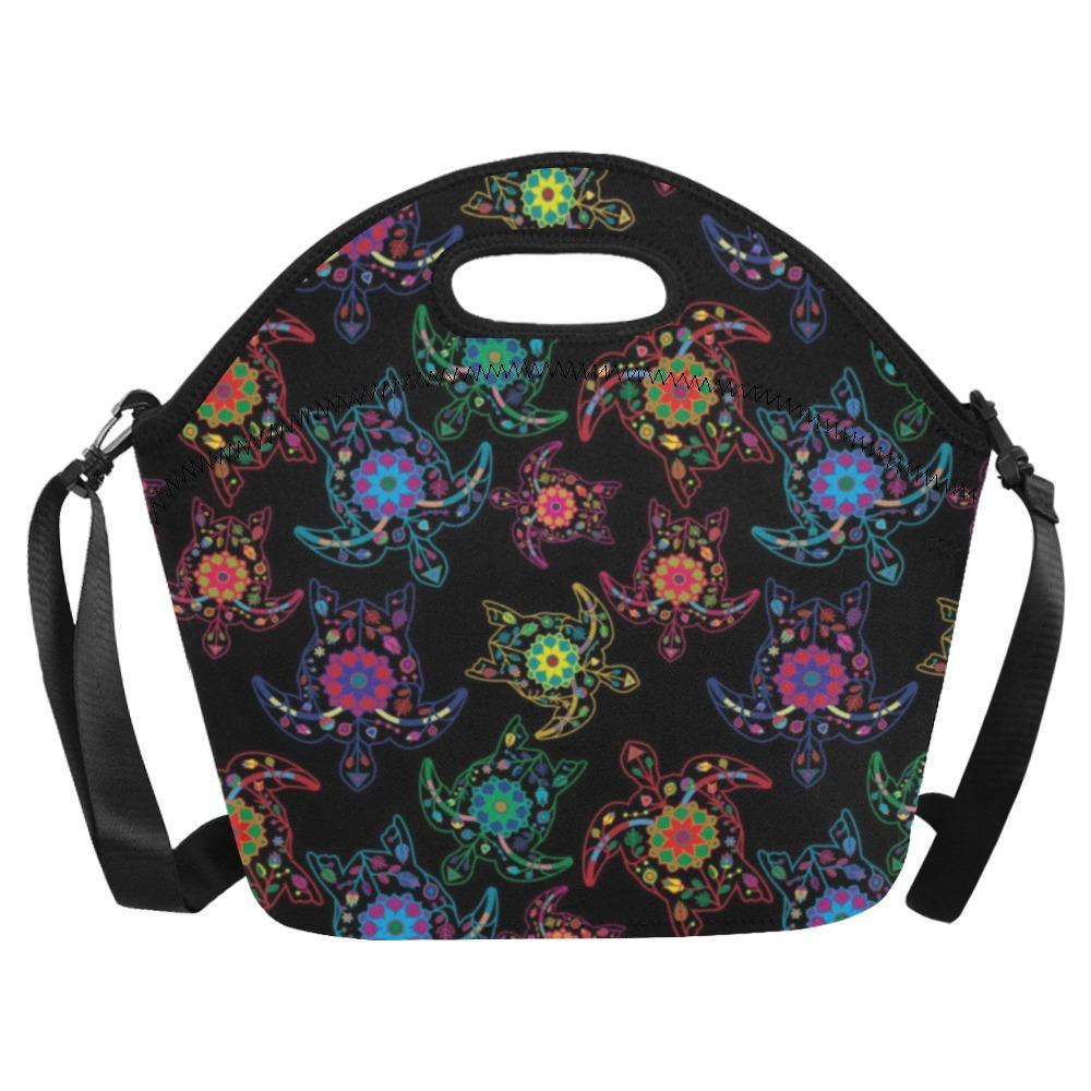 Neon Floral Turtle Neoprene Lunch Bag/Large (Model 1669) bag e-joyer 