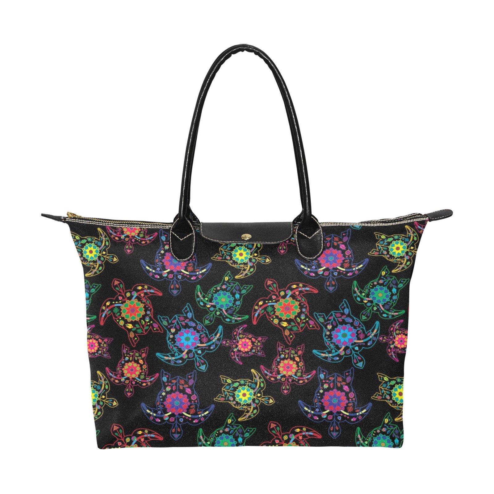 Neon Floral Turtle Single-Shoulder Lady Handbag (Model 1714) bag e-joyer 