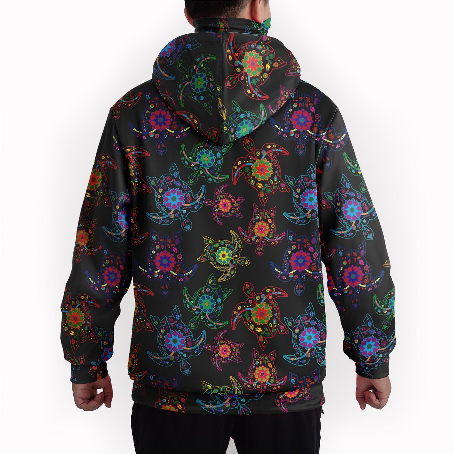 Neon Floral Turtles Hoodie with Face Cover 49 Dzine 