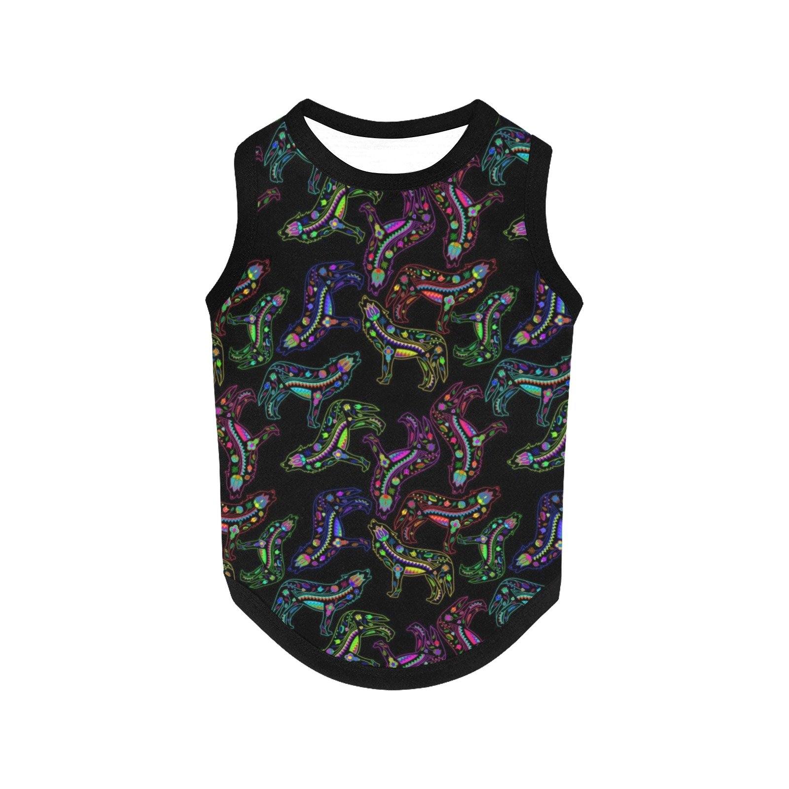 Neon Floral Wolves All Over Print Pet Tank Top Pet Tank Top e-joyer 