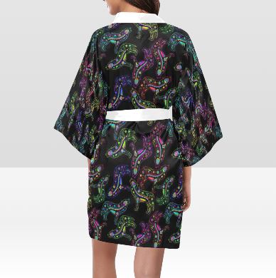 Neon Floral Wolves Kimono Robe Artsadd 