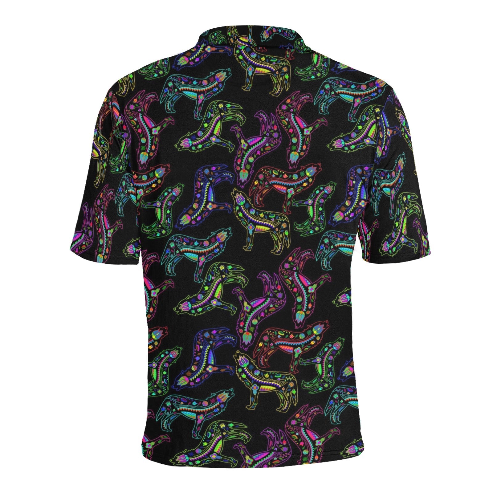 Neon Floral Wolves Men's All Over Print Polo Shirt (Model T55) Men's Polo Shirt (Model T55) e-joyer 