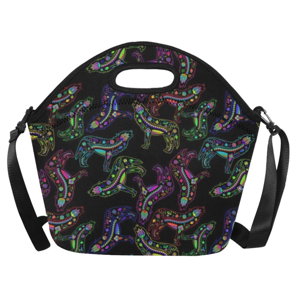 Neon Floral Wolves Neoprene Lunch Bag/Large (Model 1669) bag e-joyer 