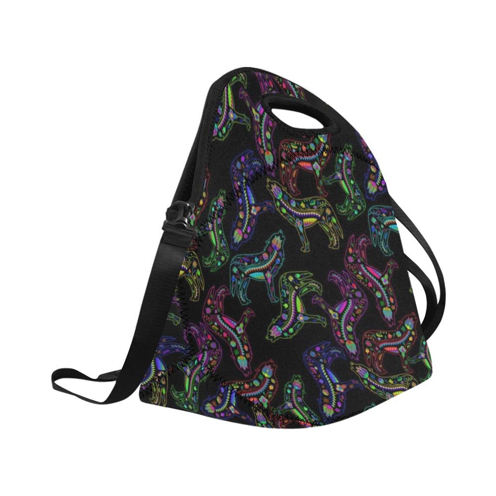 Neon Floral Wolves Neoprene Lunch Bag/Large (Model 1669) bag e-joyer 