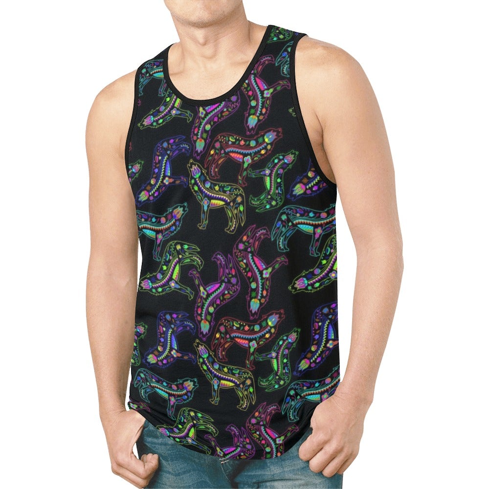 Neon Floral Wolves New All Over Print Tank Top for Men (Model T46) New All Over Print Tank Top for Men (T46) e-joyer 