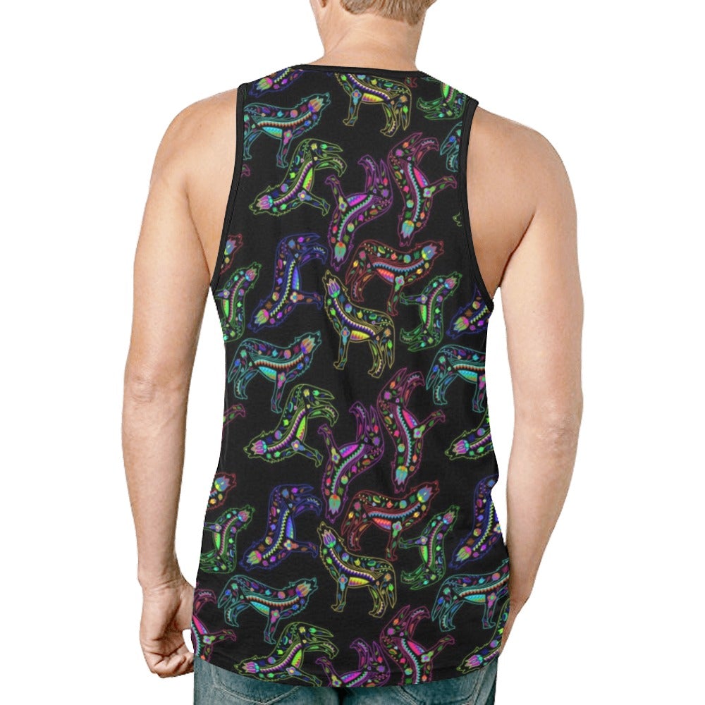 Neon Floral Wolves New All Over Print Tank Top for Men (Model T46) New All Over Print Tank Top for Men (T46) e-joyer 