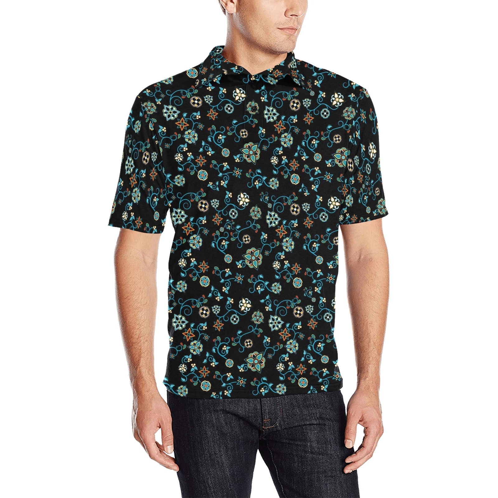 Ocean Bloom Men's All Over Print Polo Shirt (Model T55) Men's Polo Shirt (Model T55) e-joyer 