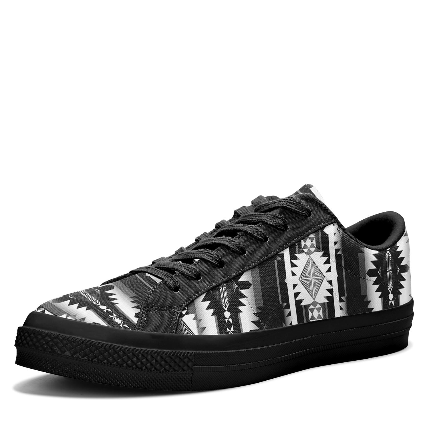 Okotoks Black and White Aapisi Low Top Canvas Shoes Black Sole 49 Dzine 