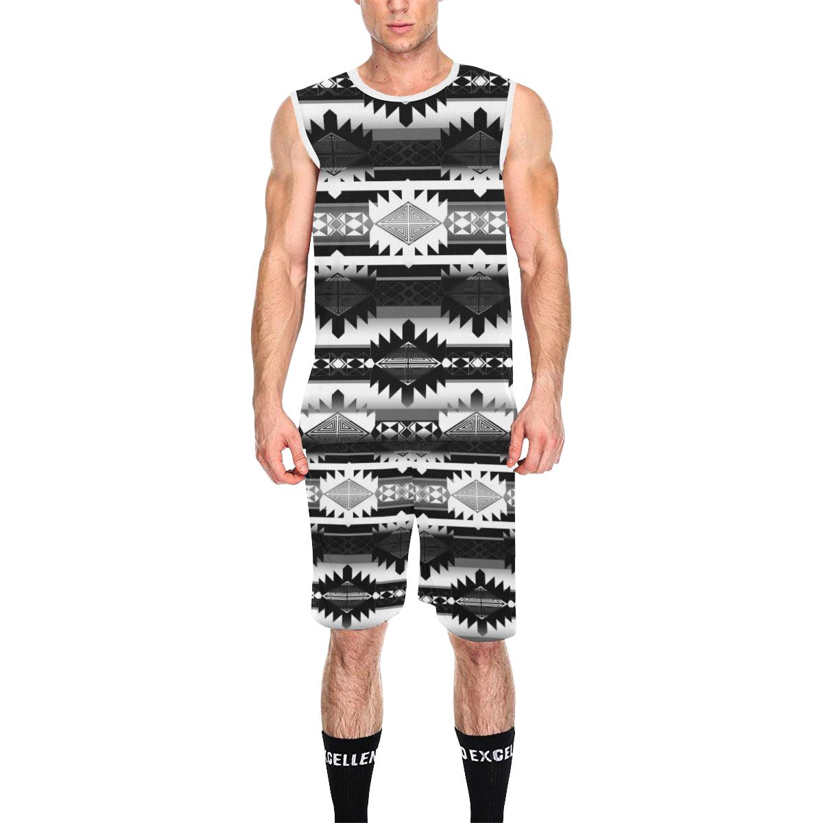 Okotoks Black and White All Over Print Basketball Uniform Basketball Uniform e-joyer 
