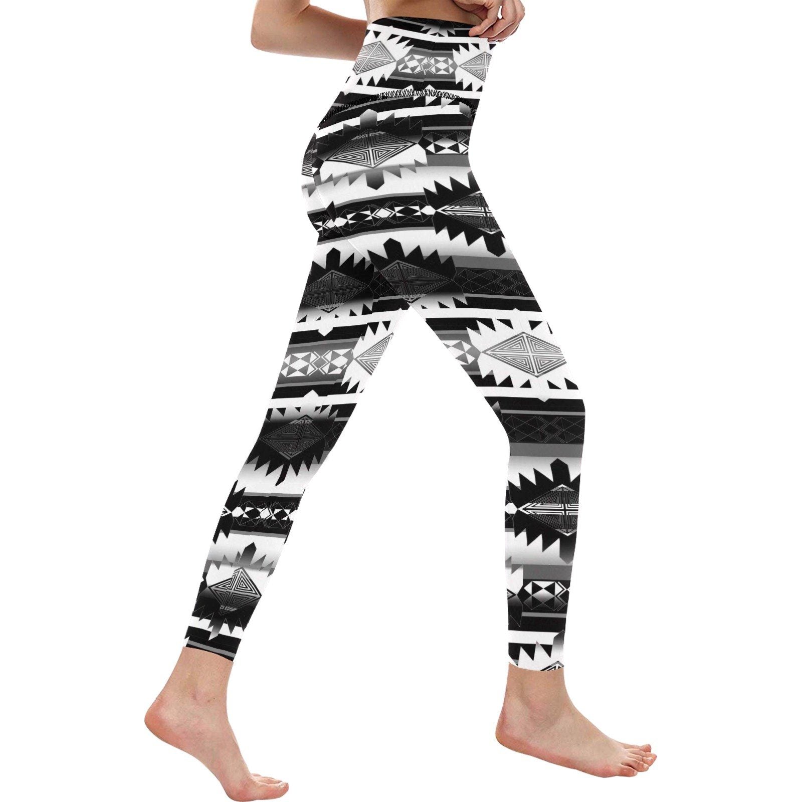Okotoks Black and White All Over Print High-Waisted Leggings (Model L36) High-Waisted Leggings (L36) e-joyer 