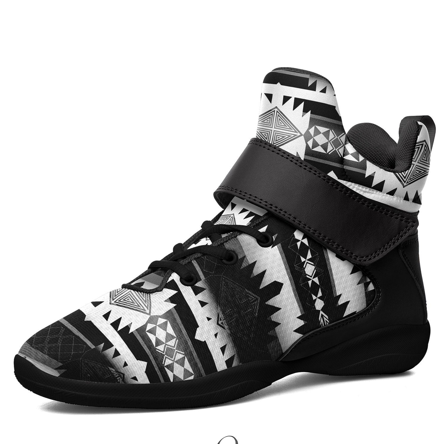 Okotoks Black and White Ipottaa Basketball / Sport High Top Shoes - Black Sole 49 Dzine US Men 7 / EUR 40 Black Sole with Black Strap 