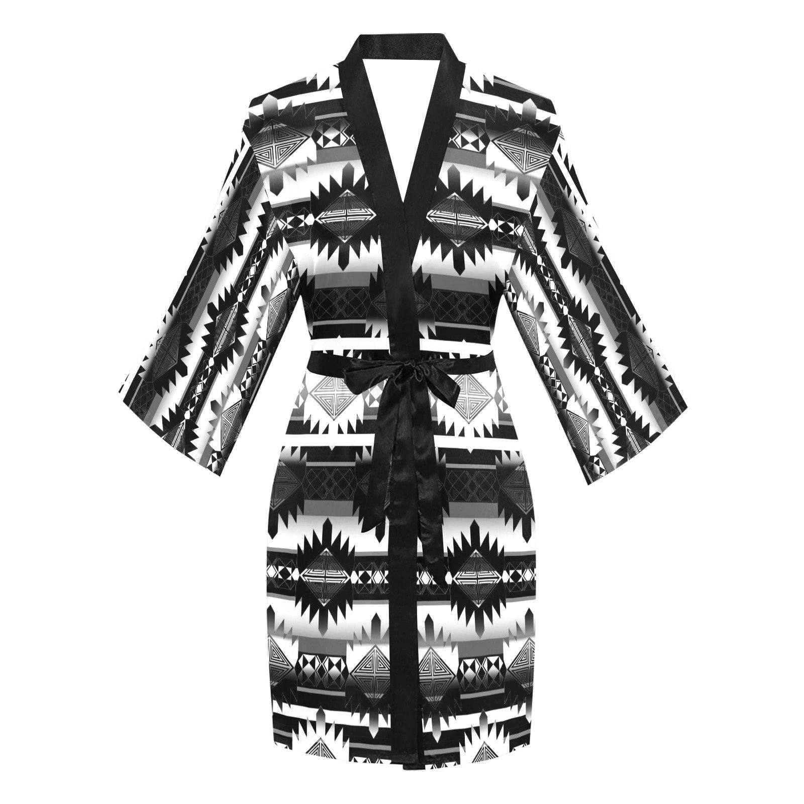 Okotoks Black and White Long Sleeve Kimono Robe Long Sleeve Kimono Robe e-joyer 