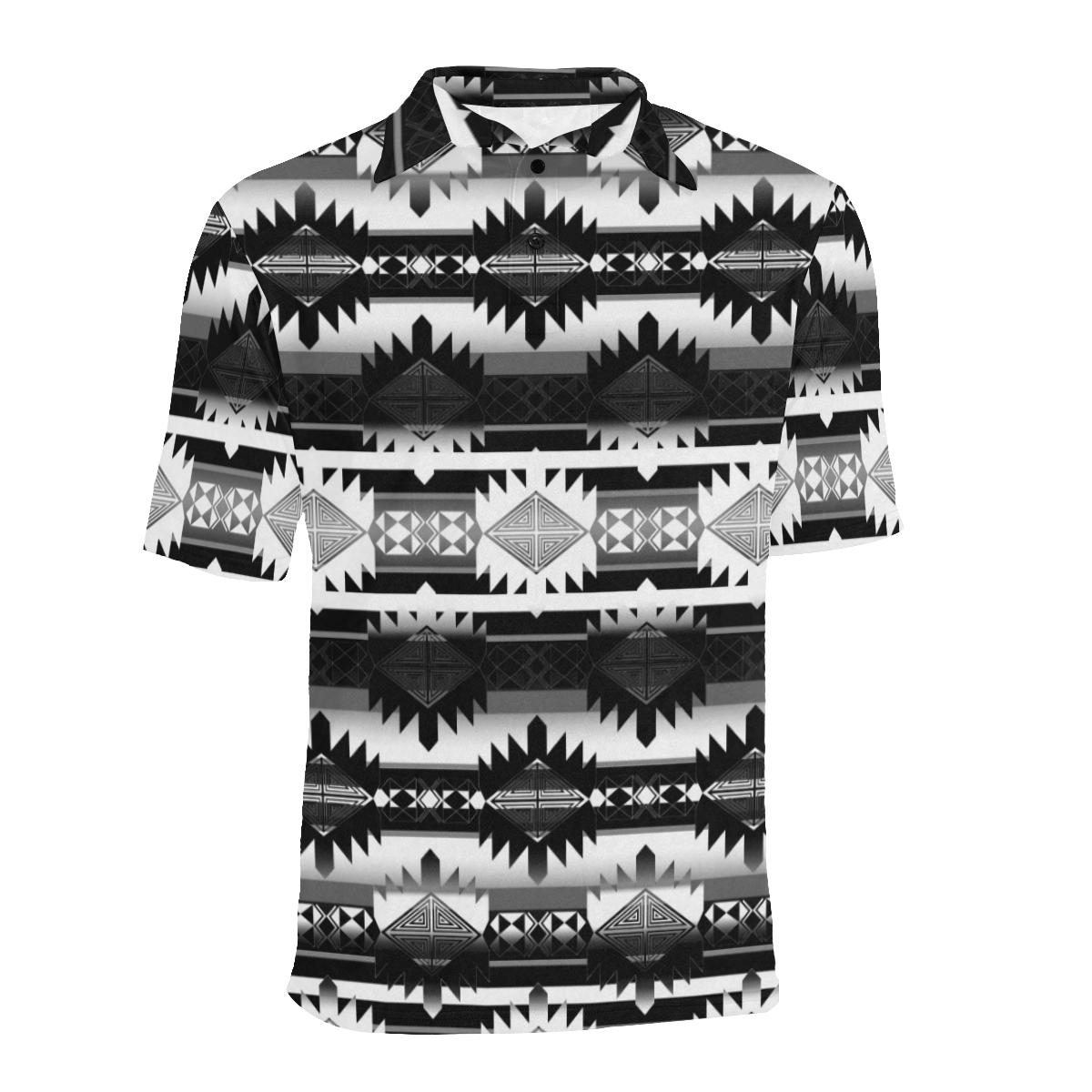 Okotoks Black and White Men's All Over Print Polo Shirt (Model T55) Men's Polo Shirt (Model T55) e-joyer 