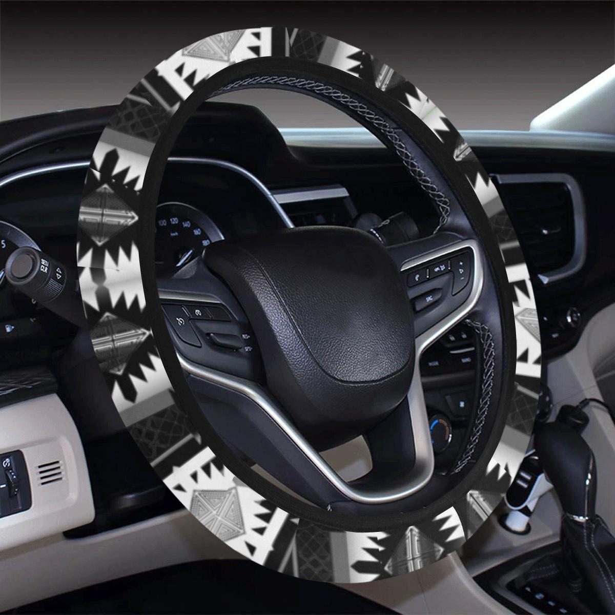 Okotoks Black and White Steering Wheel Cover with Elastic Edge Steering Wheel Cover with Elastic Edge e-joyer 