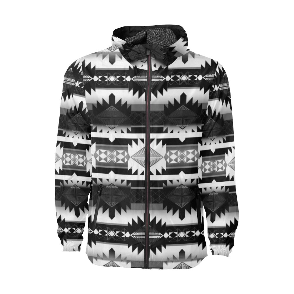 Okotoks Black and White Unisex All Over Print Windbreaker (Model H23) All Over Print Windbreaker for Men (H23) e-joyer 