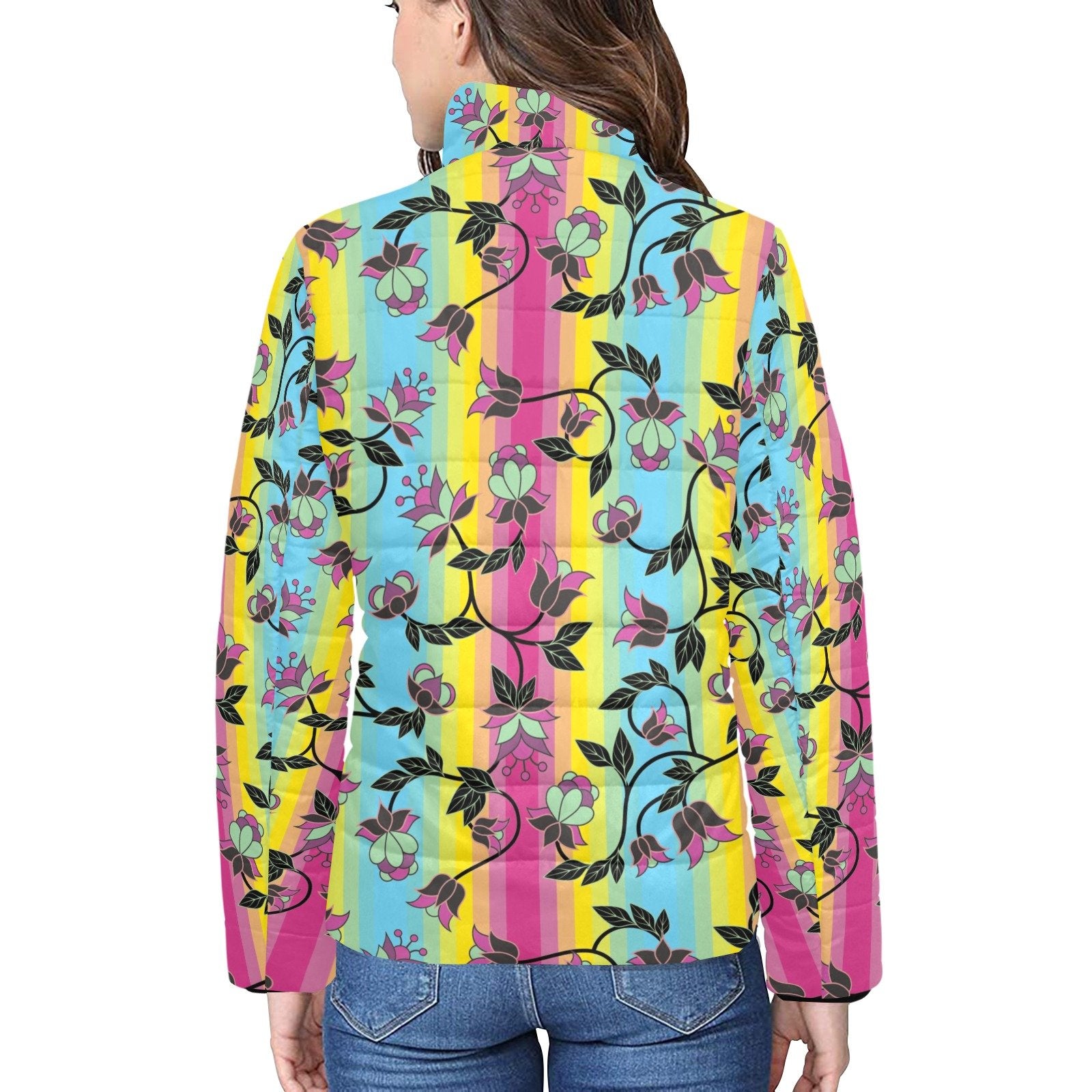 Powwow Carnival Women's Stand Collar Padded Jacket (Model H41) jacket e-joyer 