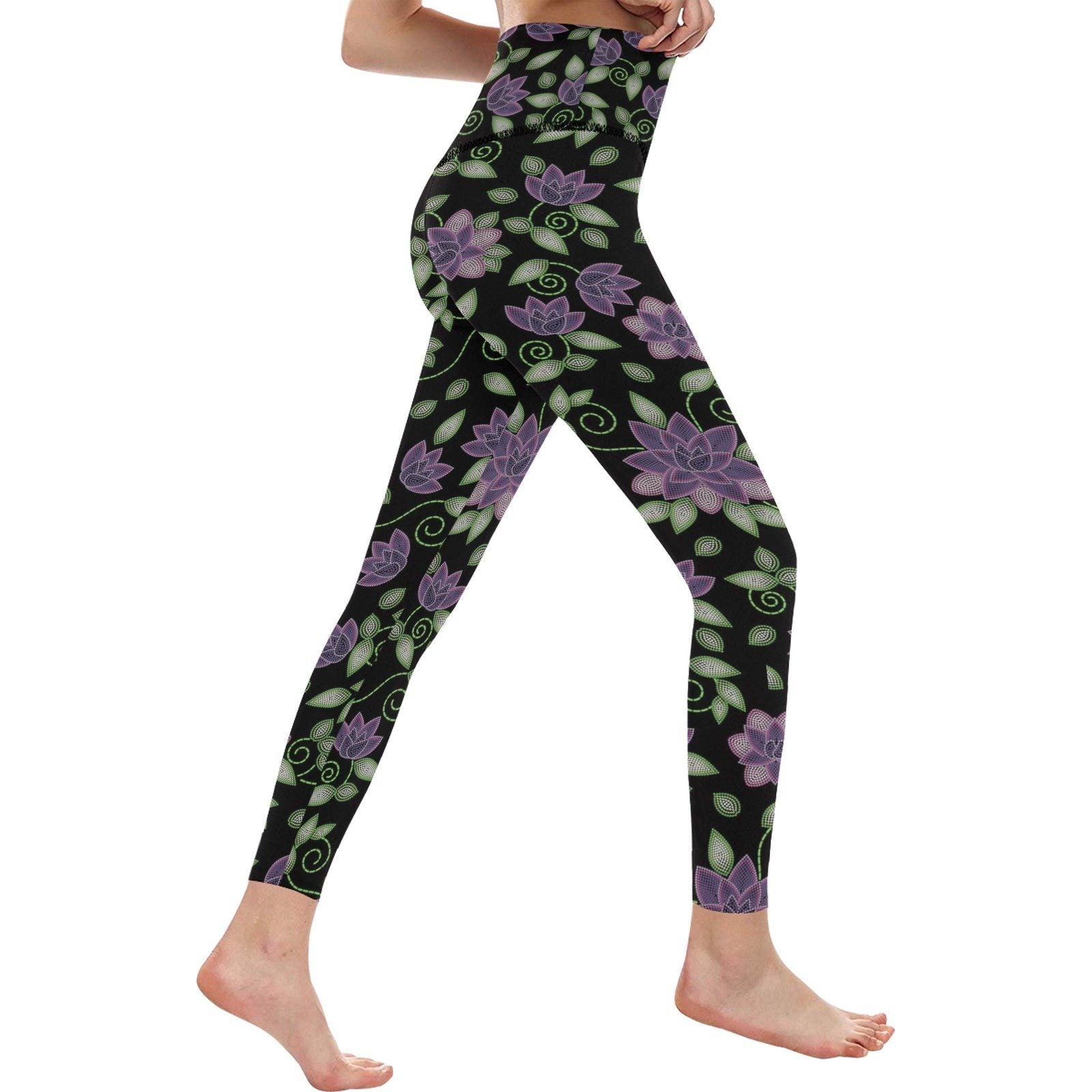 Purple Beaded Rose All Over Print High-Waisted Leggings (Model L36) High-Waisted Leggings (L36) e-joyer 