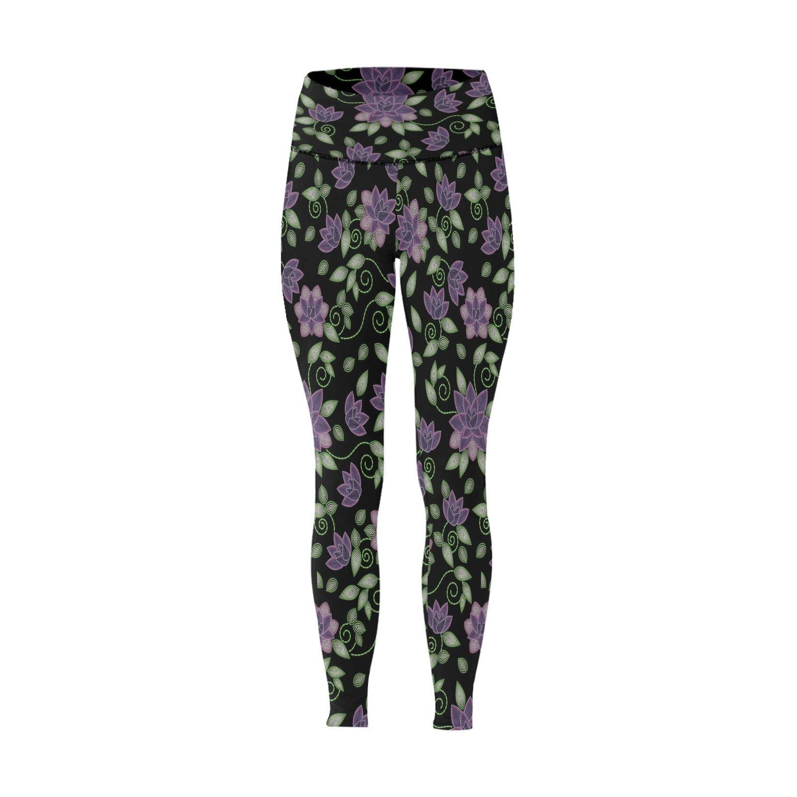 Purple Beaded Rose All Over Print High-Waisted Leggings (Model L36) High-Waisted Leggings (L36) e-joyer 