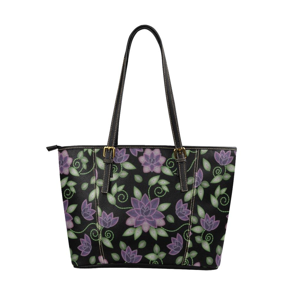 Purple Beaded Rose Leather Tote Bag/Large (Model 1640) bag e-joyer 