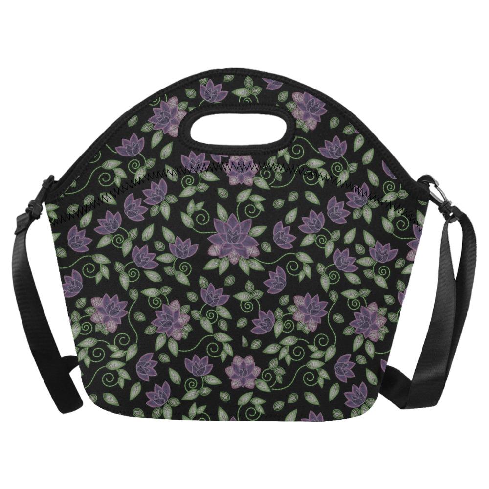 Purple Beaded Rose Neoprene Lunch Bag/Large (Model 1669) bag e-joyer 