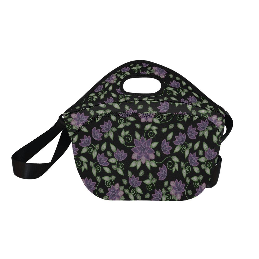 Purple Beaded Rose Neoprene Lunch Bag/Large (Model 1669) bag e-joyer 
