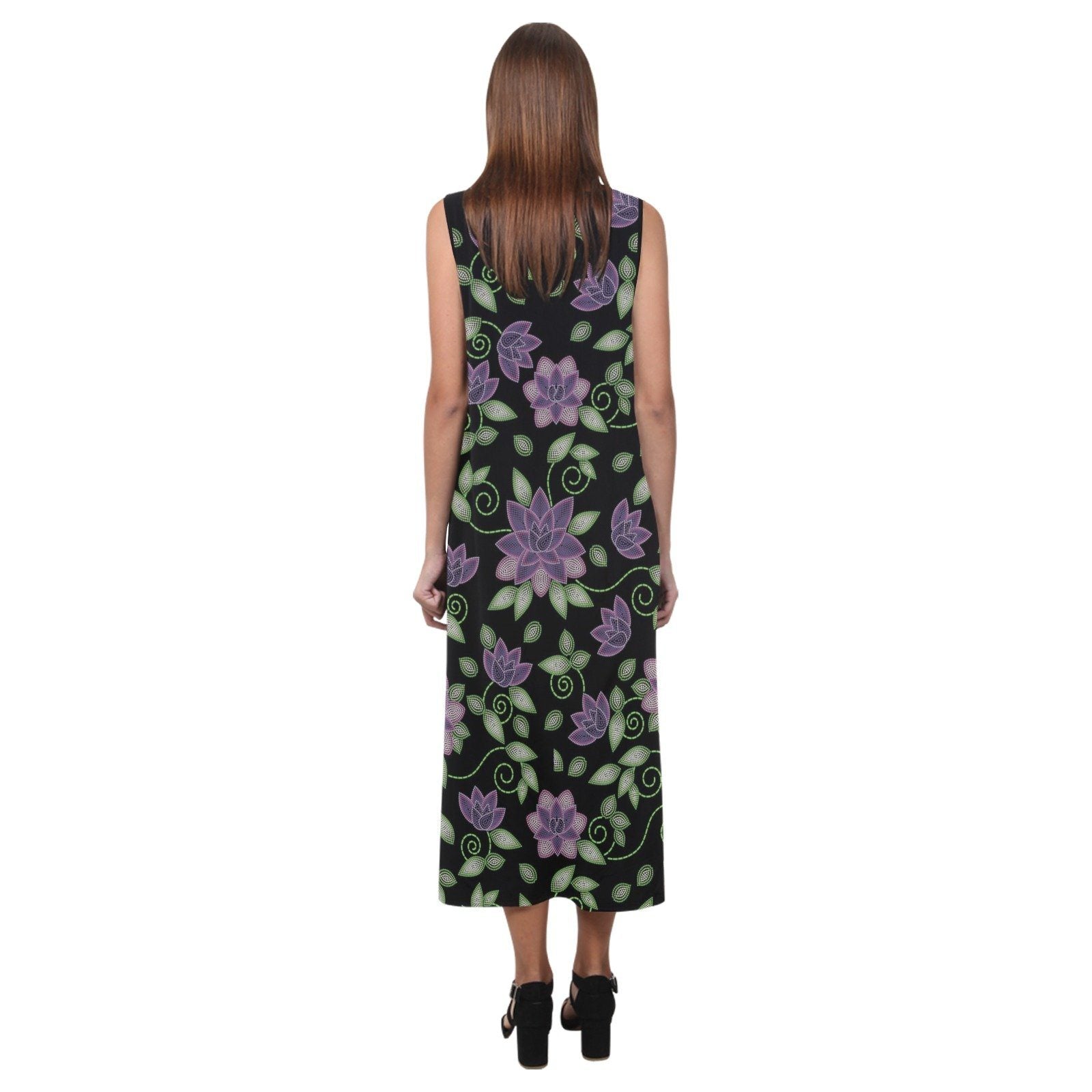 Purple Beaded Rose Phaedra Sleeveless Open Fork Long Dress (Model D08) dress e-joyer 