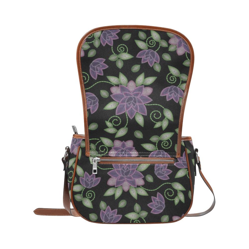 Purple Beaded Rose Saddle Bag/Large (Model 1649) bag e-joyer 